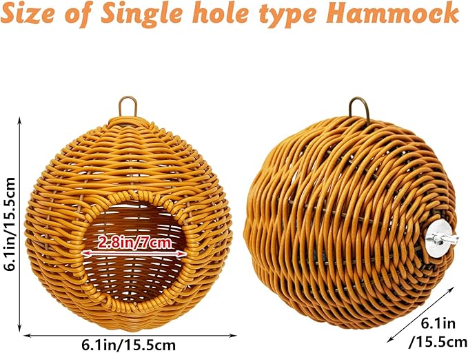 BNOSDM Rattan Bird Nest Parrot Nesting House Parakeet Nesting Soft Lovebird Warm Bed Sleeping for Parrots Bird Cage Accessories for Cockatiels Budgerigars Finches Canaries (Single-Hole Style)