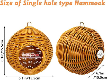 BNOSDM Rattan Bird Nest Parrot Nesting House Parakeet Nesting Soft Lovebird Warm Bed Sleeping for Parrots Bird Cage Accessories for Cockatiels Budgerigars Finches Canaries (Single-Hole Style)