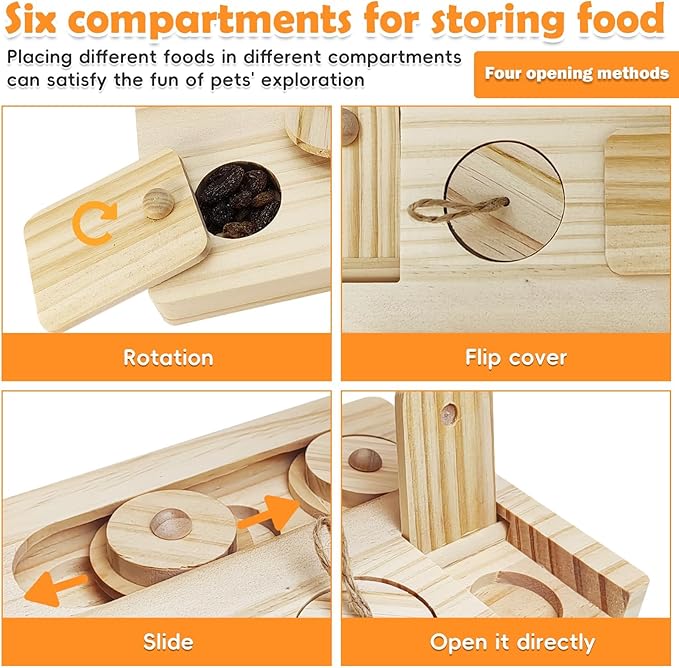 PINVNBY Guinea Pig Foraging Toys with Shelf Hamsters Interactive Enrichment Toys Bunny Wooden Puzzle Snuffle Toy Small Animals Treats Dispenser for Rabbit Chinchillas Rats and Gerbils