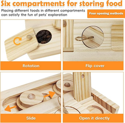 PINVNBY Guinea Pig Foraging Toys with Shelf Hamsters Interactive Enrichment Toys Bunny Wooden Puzzle Snuffle Toy Small Animals Treats Dispenser for Rabbit Chinchillas Rats and Gerbils