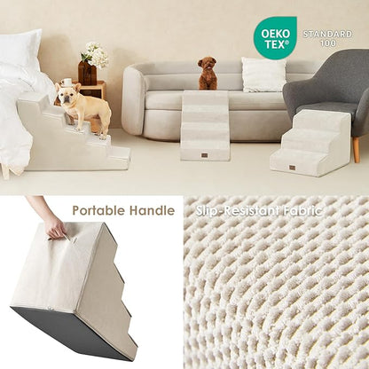 EHEYCIGA Dog Stairs for Small Dog 19.7”H, 4-Step Slope Dog Stairs for High Beds and Couch, Pet Steps with Non-Slip Bottom, Low Ramp and Larger Step Area