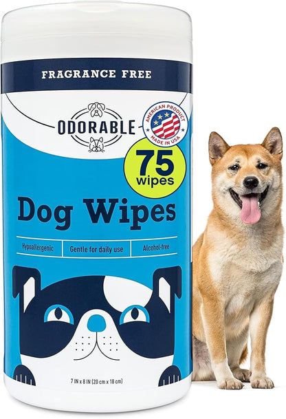 Dog Grooming Wipes - 75 Fragrance-Free Cleaning Wipes for Dogs & Puppies - Advanced Odor Neutralization for Paws, Body & Butt - Safe & Gentle for Pets, Alcohol-Free Pet Care