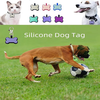 6 Pack Original Silent Bone Design Silicone Pet Tag,Personalized ID Dog Tags,with Double Blank Sides to Engrave,6 Popular Colors in One Set