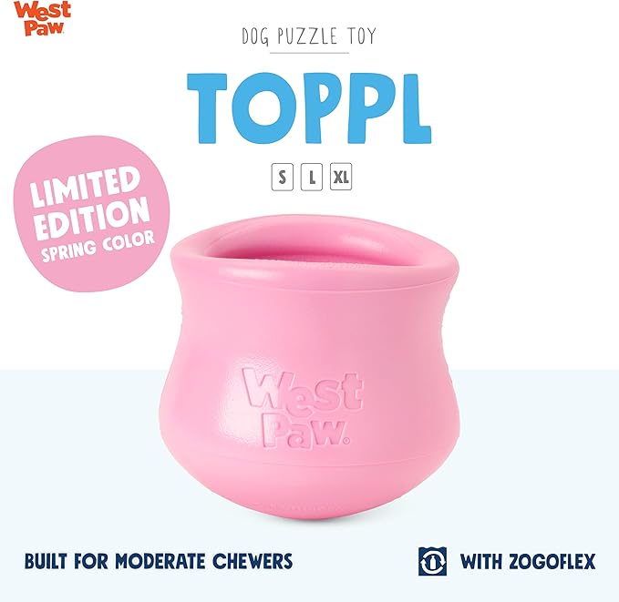 WEST PAW Zogoflex Limited Edition Toppl Treat Dispensing Dog Toy Puzzle  Interactive Chew Toys for Dogs  Dog Toy for Moderate Chewers, Fetch, Catch  Holds Kibble, Treats, Large 4", Bubblegum