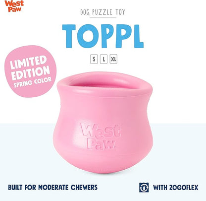 WEST PAW Zogoflex Limited Edition Toppl Treat Dispensing Dog Toy Puzzle  Interactive Chew Toys for Dogs  Dog Toy for Moderate Chewers, Fetch, Catch  Holds Kibble, Treats, Large 4", Bubblegum