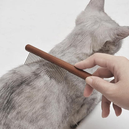 6 Pack Cat Comb, Solid Wood Pet Comb with Rounded and Smooth Ends Stainless Steel Teeth for Cat Dog, Rabbit Hair Comb, Flea Lice Comb for Removes Tangles and Knots