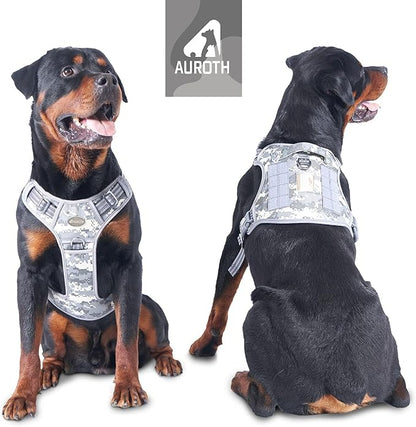 AUROTH Tactical Dog Harness for Small Medium Large Dogs No Pull Adjustable Pet Harness Reflective K9 Working Training Easy Control Pet Vest Military Service Dog Harnesses Large Grey Camo