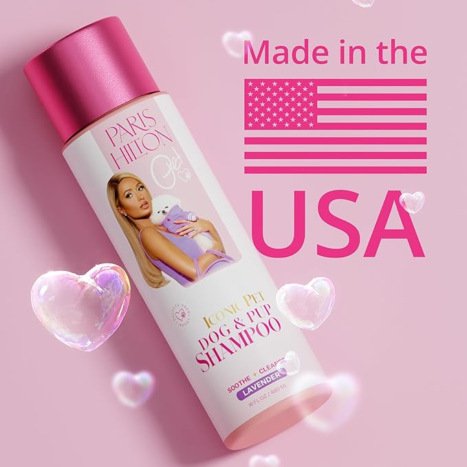 Paris Hilton Dog Shampoo - Gentle Calming Lavender Scent, Sulfate-Free Vegan & Hypoallergenic for All Dog Breeds, with Oatmeal & Aloe for Healthy Coats & Salon-Quality Grooming, 16oz (480ml)