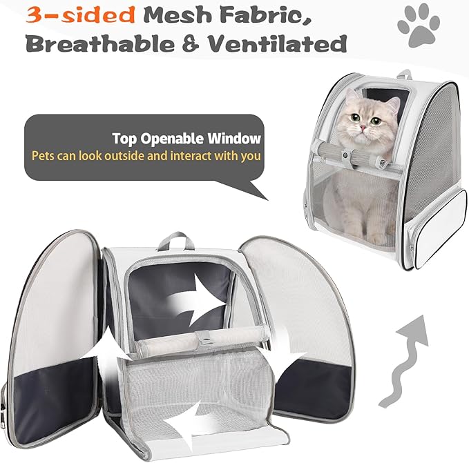 Cat Backpack Carrier,Pet Carrier Airline Approved for Small Dog Cat Puppy Kitten Bunny,Ventilated Mesh Design Animal Backpack for Hiking Camping Travel Bag (Light Grey)