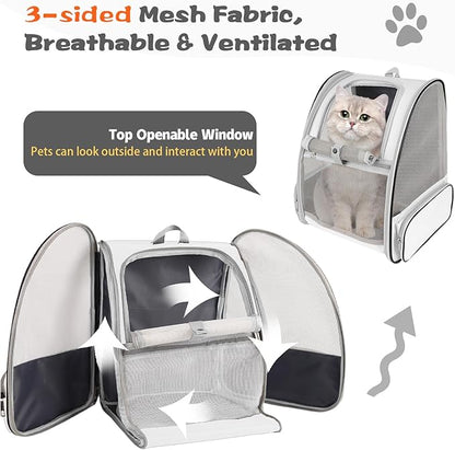 Cat Backpack Carrier,Pet Carrier Airline Approved for Small Dog Cat Puppy Kitten Bunny,Ventilated Mesh Design Animal Backpack for Hiking Camping Travel Bag (Light Grey)