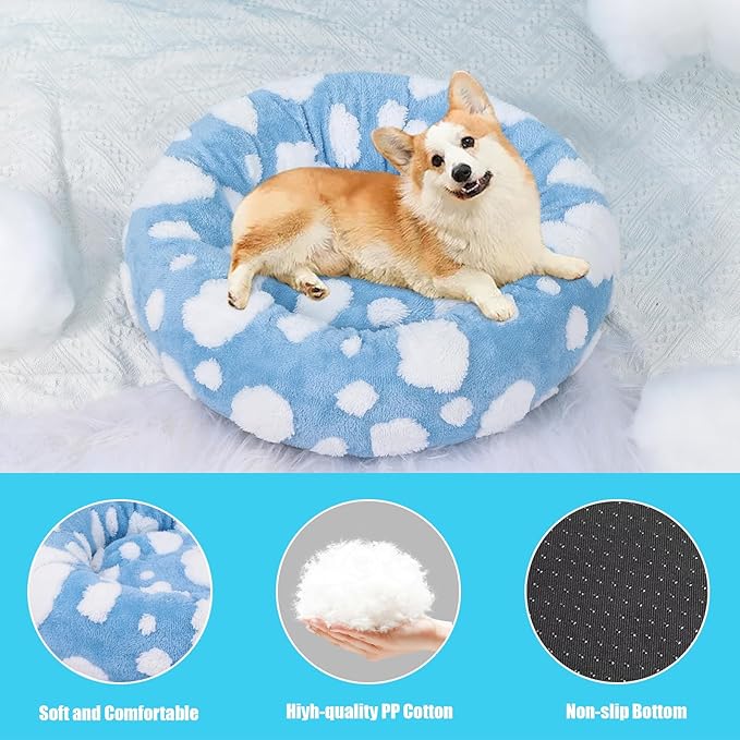 HYQ Small Dog Bed, Cat Beds for Indoor Cats, Dog Beds for Small Dogs with Anti-Slip Bottom, Cute Puppy Bed Washable-Blue-24inch