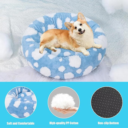 HYQ Small Dog Bed, Cat Beds for Indoor Cats, Dog Beds for Small Dogs with Anti-Slip Bottom, Cute Puppy Bed Washable-Blue-24inch