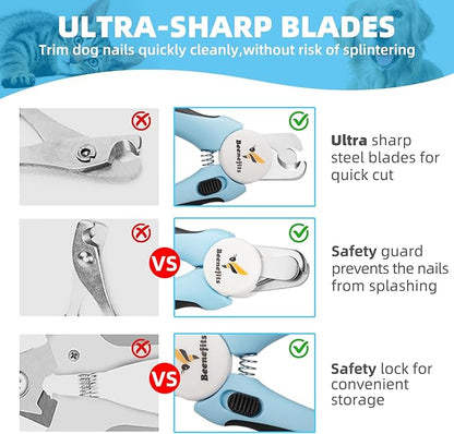 Large Dog Nail clippers with Sharp Stainless Steel Blade for Smooth Cutting, Ergonomic TPE Handle Special Baffle to Avoid Flying Nail Fragments, Hidden Nail File (Large/Medium)