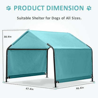 Dog Shade Shelter Outdoor Teal Tent for Large Medium Dogs, 4'x4'x3' Outside Sun Rain Canopy Pet House for Cats Pigs Livestock with Waterproof Roof Ground Nails