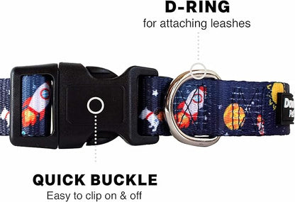 Downtown Pet Supply - Best, Cute & Fancy Dog Collar - Lightweight Adjustable Dog Collar with Quick Buckle & D-Ring - Hand Wash Safe - Space - L - Large Dog Collar