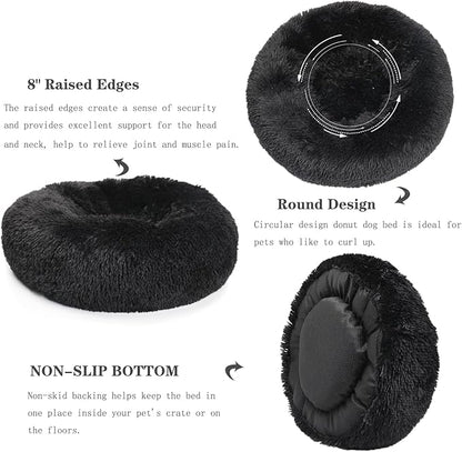 Dog Beds for Medium Dogs Washable Calming Bed for Dogs 28 Inches Black Fluffy and Soft Dog Bed Calm and Anti Anxiety Faux Fur Round Medium Sized Pet Bed for Dog