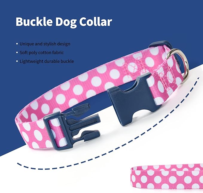 Mile High Life Dog Collar | Cute Puppy Collars | Lightweight Girl Dog Collar | Soft Boy Dog Collars | w Geometric Plaid Wave Line Pattern (White Dots, Large)