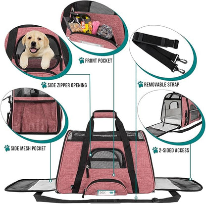 PetAmi Airline Approved Pet Carrier for Cat, Soft Sided Dog Carrier for Small Dog, Cat Travel Supplies Accessories Indoor Cats, Ventilated Pet Carrying Bag Medium Kitten Puppy, Large Heather White Red