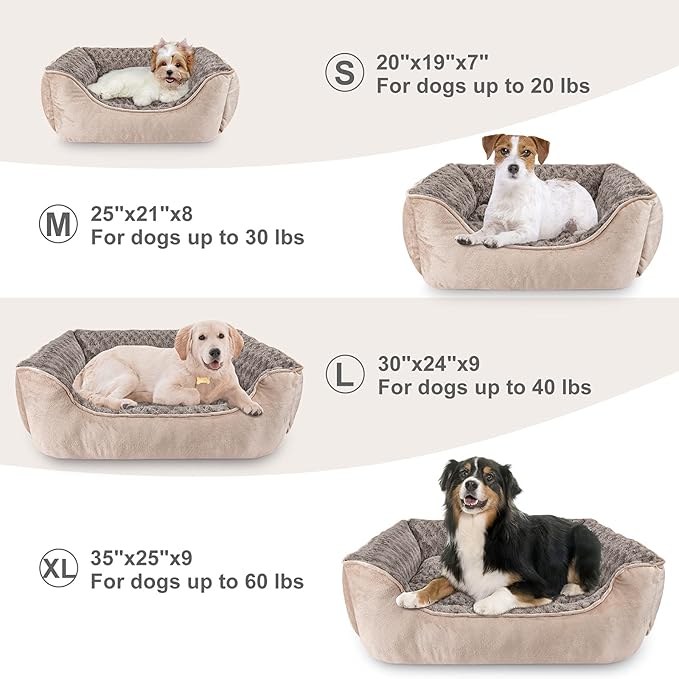 JOEJOY Rectangle Dog Bed for Large Medium Small Dogs Machine Washable Sleeping Dog Sofa Bed Non-Slip Bottom Breathable Soft Puppy Bed Durable Orthopedic Calming Pet Cuddler, Multiple Size, Beige