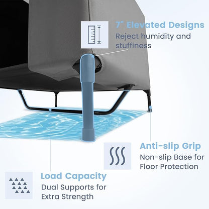 42 Outdoor Dog House for Large Breeds, Durable Large Dog Shelter with Weatherproof 600D PVC Canopy, Breathable 2x1 Textilene Fabric Elevated Dog Bed, XL Dog Kennel for Outside Use