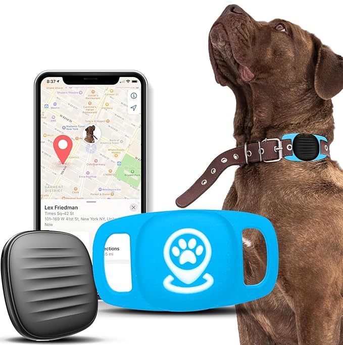 Dog Tracker Smart Pet Location Tracker with Collar Holder, Personalized Smart Item Finder, MFi Certificated Dog Tracking Device, No Monthly Fee, Works with Apple Find My, Not GPS(iOS Only) Light Blue