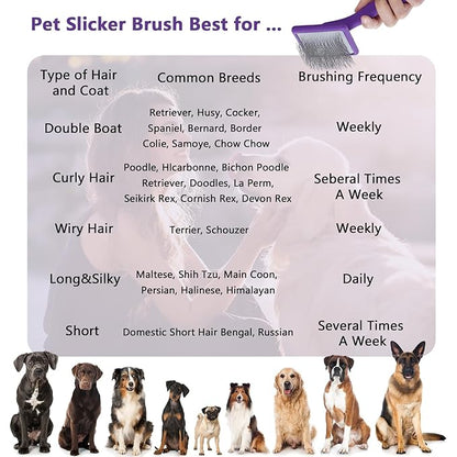 Dog Slicker Brush for Long Haired Dogs Doodle Brush for Dogs Large Dog Slicker Brush for Goldendoodles with Ergonomic Solid Wooden Handle Long Pin Grooming Brush for Dogs (Purple)