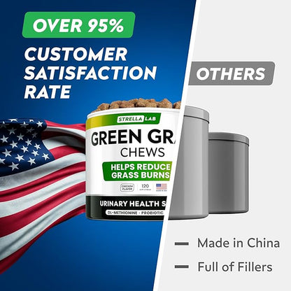 STRELLALAB Green Grass Dog Chews - Dog Pee Grass Helper - Supplement Urine Neutralizer for Grass Burn Spots - Grass Treatment for Pet Urine - Pee Lawn Repair Treats with Probiotics - Made in USA