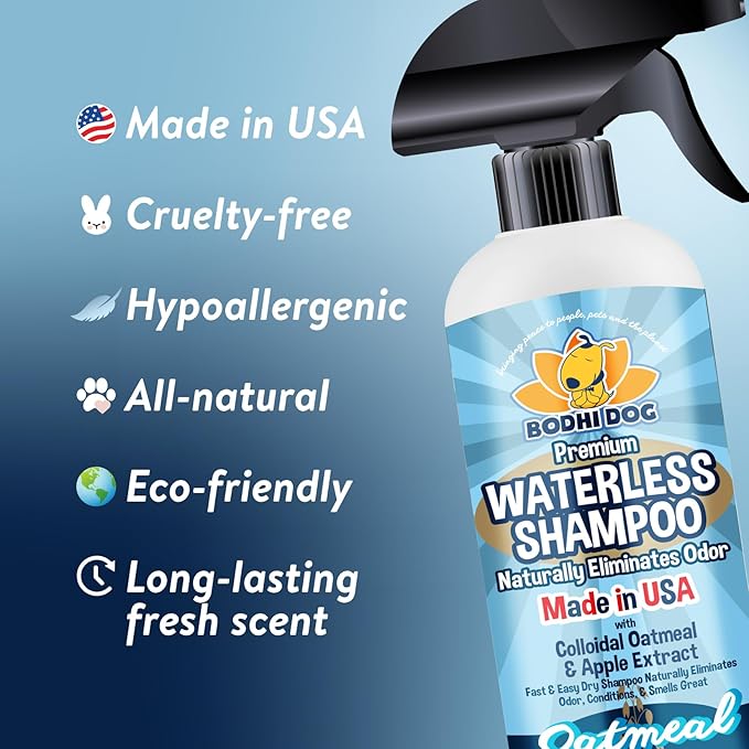 Bodhi Dog Waterless Shampoo - Natural Dry Shampoo for Dogs & Cats - Neutralizes Pet Odor - No Rinse Required - Made of Natural Extracts - Safe for Sensitive Skin - Oatmeal & Apple (17 Fl Oz)