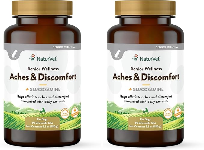 NaturVet – Senior Wellness Aches & Discomfort for Dogs Plus Glucosamine – 60 Chewable Tablets | Supports Joint Health & Function | Relieves Aches & Discomfort (Pack of 2)