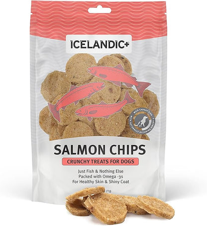 Icelandic+ Fish Chips: Salmon 2.5oz - Dog Treats, for Medium-Large Dogs, Natural 2 Ingredient Air-Dried Crunchy Treats