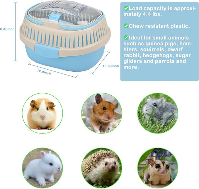 Hamster Carrier Guinea Pig Carrier 13 X 11 X 8 In Portable Hamster Travel Cage with Ventilation Holes Outdoor Small Animal Carrier for Rat Gerbils Rabbit Hedgehog Squirrel Mouse Sugar Glider