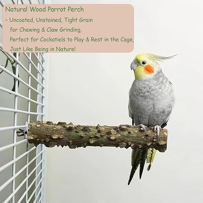 Bird Perches for Cage with Thick Thin Natural Wood, ROOJUNE Bird Cage Accessories 4 Pack Bird Perch Platform for Small Medium Parakeets Parrots Conures Cockatiels Finches Lovebirds