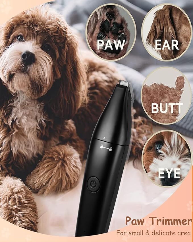 4 in 1 Dog Clippers for Grooming Paw Trimmer, USB-C Rechargeable Dog Grooming Clipper Kit Nail Ginder with Two Speeds, Cordless Pet Cat Trimmer Shavers for Thick Hairs for Poodle, Small Pets