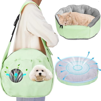 Small Dog Carrier Sling and Pet Nest, Soft-Sided Pet Sling Carrier with Thick Padded, Reversible Puppy Pouch with Breathable Mesh, Adjustable Strap, Dual-use Dog/Cat Travel Bag/Bed for Outdoor（5-22lb）