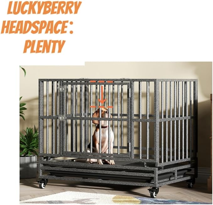 Heavy Duty Extra Large Dog Crate with Wheels - Indestructible 38/42/46 Inch Chew-Proof, Escape-Proof Kennel for High-Anxiety and Extra Large Dogs