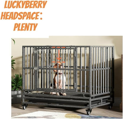 Heavy Duty Extra Large Dog Crate with Wheels - Indestructible 38/42/46 Inch Chew-Proof, Escape-Proof Kennel for High-Anxiety and Extra Large Dogs