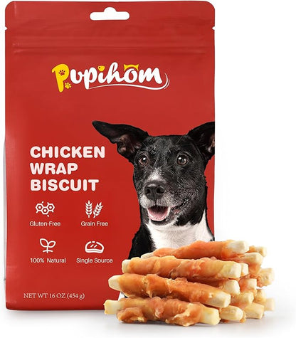16OZ High Protein Chicken Biscuits Dog Treats, Chicken Wrapped Dog Biscuits Rawhide Free Soft Chewy Treats Training for Dogs