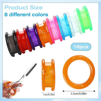 16 PCS Shear Grips Inserts Finger Protector Scissors Finger Rings Silicone Dog Grooming Scissors Accessories Ring Pet Shears Finger Ring Thumb Grips 8 Colors Grooming Shear Finger Ring