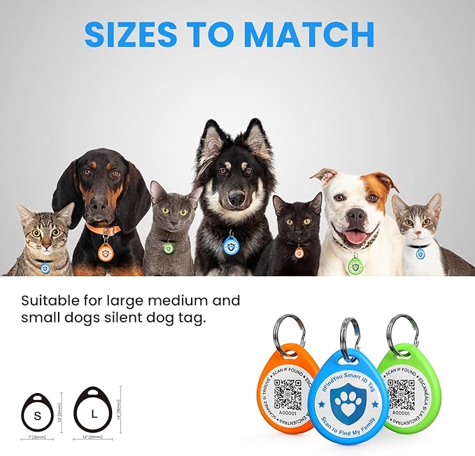 3 Pack Dog Tags Personalized, QR Code Pet ID Tags for Dog Collar, Online Profile, Scan Location Alerts, Blue,Orange,Green