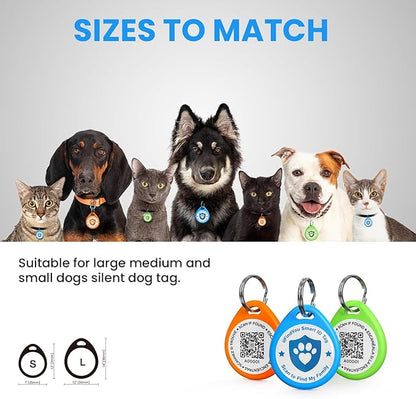 3 Pack Dog Tags Personalized, QR Code Pet ID Tags for Dog Collar, Online Profile, Scan Location Alerts, Blue,Orange,Green