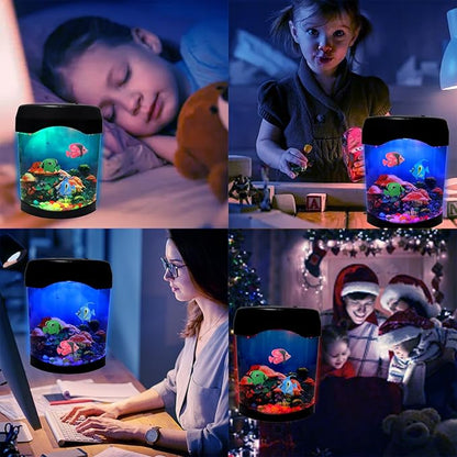 Fish Lamp,Mini Aquarium Tank Decorative Lamp with 6 Color Changing,LED Aquarium Sensory Night Light with 3 Fake Moving Fish,Table Lamp for Home Office Desktop Decor,Gifts for Kids and Adults