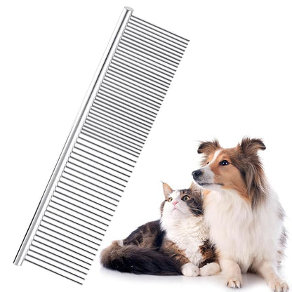 Metal Dog Comb Pet Steel Dematting Comb, Metal Cat Comb Detangler Flea Comb Doodle Brush for Removing Tangles and Knots, Professional Grooming Matting Tool for Long Haired Dogs, Cat and Other Pets