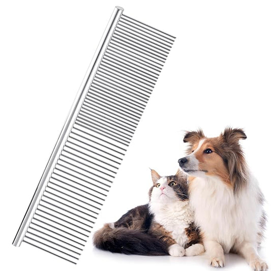 Metal Dog Comb Pet Steel Dematting Comb, Metal Cat Comb Detangler Flea Comb Doodle Brush for Removing Tangles and Knots, Professional Grooming Matting Tool for Long Haired Dogs, Cat and Other Pets