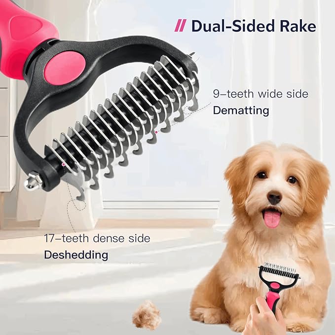 Cat & Dog Brush for Shedding and Dematting,Double-Sided Pet Hair Removal Tool With Metal Comb to Reduce Shedding and Remove Mats,Pet Grooming Brush for Small, Medium Dogs and Cats，pink