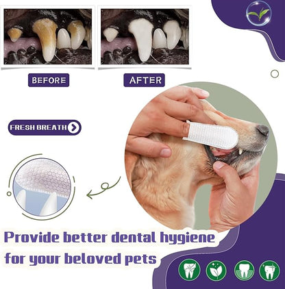 55 Counts Dogs & Cats Dental Care Wipes - Dog Teeth Cleaning Finger Wipes - Dog Tooth Brushing Kit Dental Wipes - Remove Bad Breath by Removing Plaque and Tartar Buildup & Freshens Breath