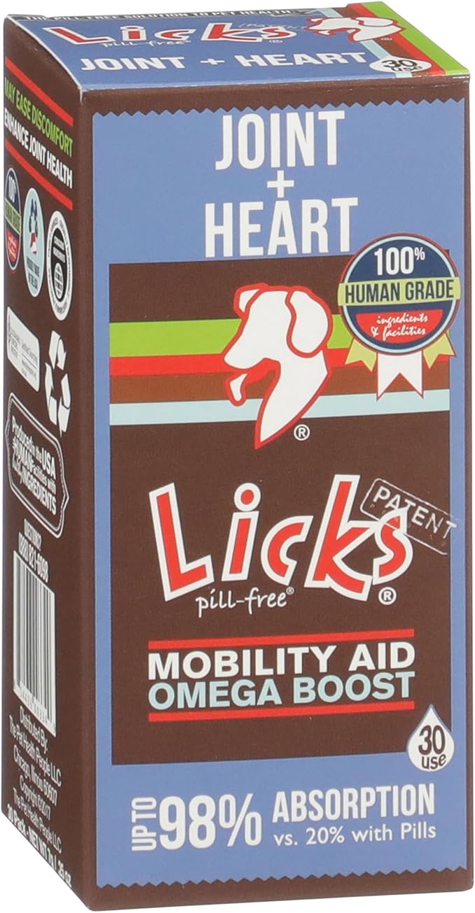 Licks - Dog Joint + Heart Supplement - Omega 3 Fish Oil + Glucosamine - LiquiPaks - 30 Use
