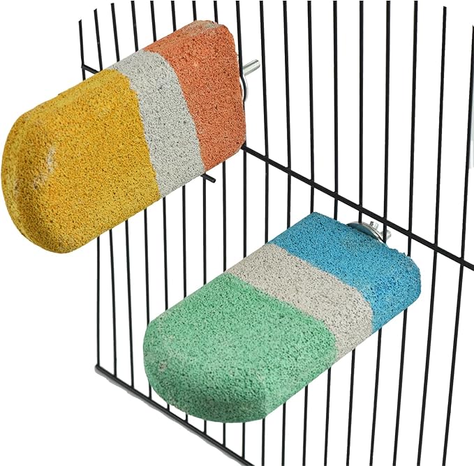 2 pcs Bird Beak Grinding Calcium Stone Perches,Cockatiels Cage Stand Platform Parakeets Chicken Foot Claws Trimmer Parrot Natural Chewing Toys for Small Medium Birds Budgies Conures Rats