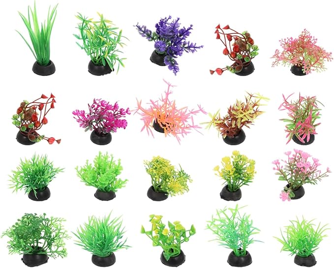40pcs Fish Tank Decorations Set Aquarium Plants, Colorful Aquarium Artificial Decor Mini Plastic Water Plants Betta Goldfish Turtle Fish Tank Grass Accessories