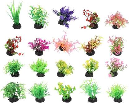 40pcs Fish Tank Decorations Set Aquarium Plants, Colorful Aquarium Artificial Decor Mini Plastic Water Plants Betta Goldfish Turtle Fish Tank Grass Accessories