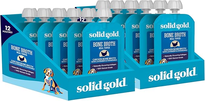 Solid Gold Chicken Bone Broth for Dogs - Grain Free Dog Food Topper Rich in Collagen and Superfoods - Nutrient Dense Dog Gravy Topper for Dry Food - Promotes Gut Health and Hydration - 12 Pack